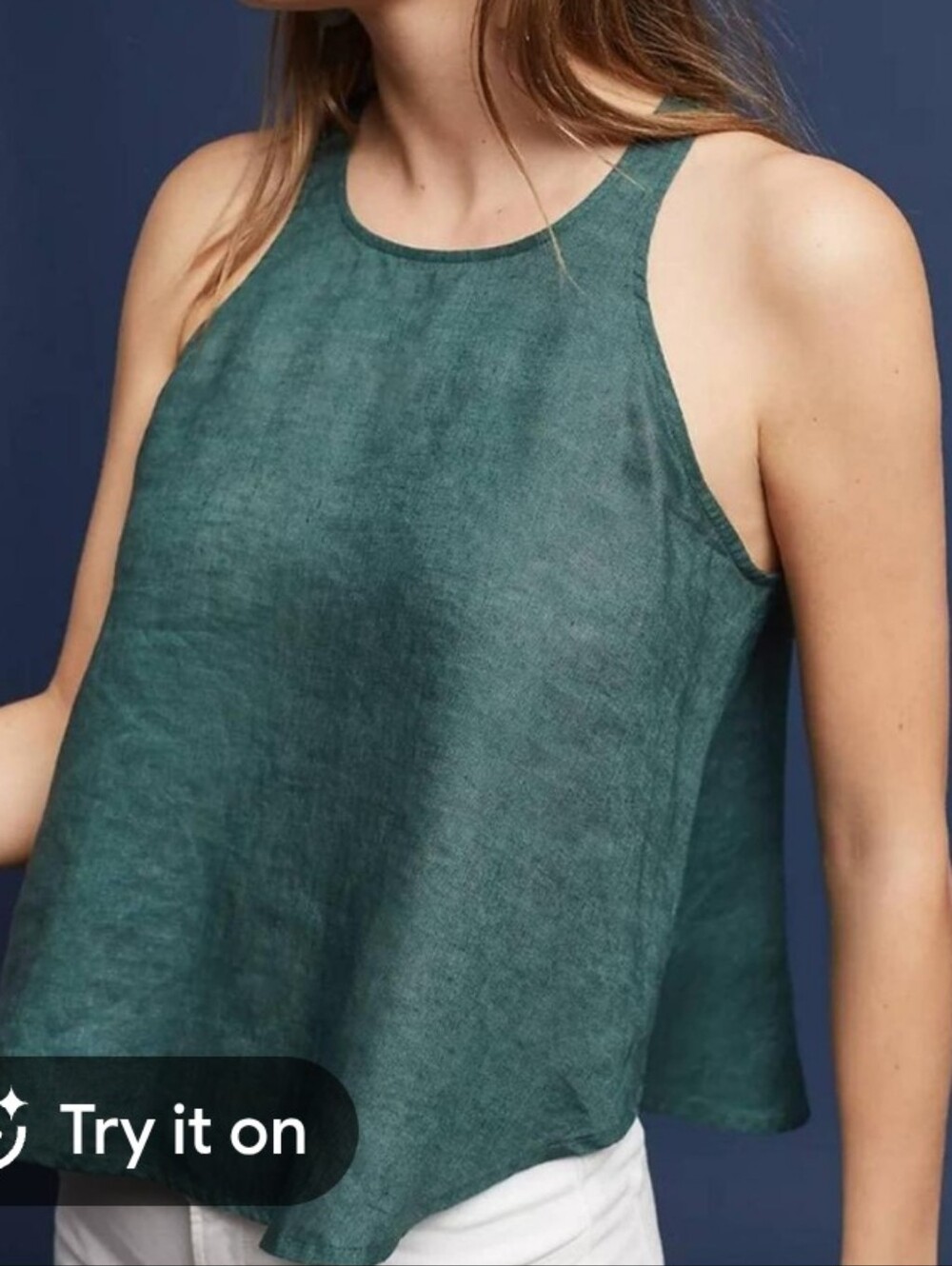 Maeve Forest Green Linen Halter Tank Top